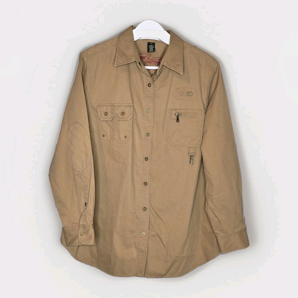 Lauren Dry Goods Shirt Women Large Tan Corduroy Snap Zip Fish Outdoor Cotton 2XL